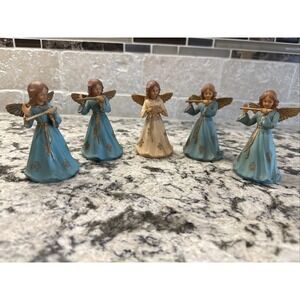 5 Vtg Art Plastics Angel Figurine Ornament Lot British Hong Kong Songbook Flute